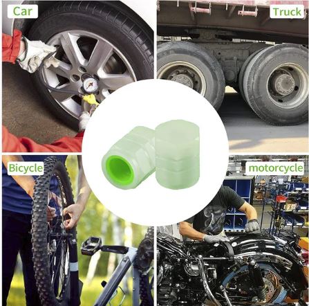Luminous Tyre Valve Caps Glow in the Dark – LED Style Air Stem Covers for Car & Bike (4 Pcs, Mixed Colours) - Image 4