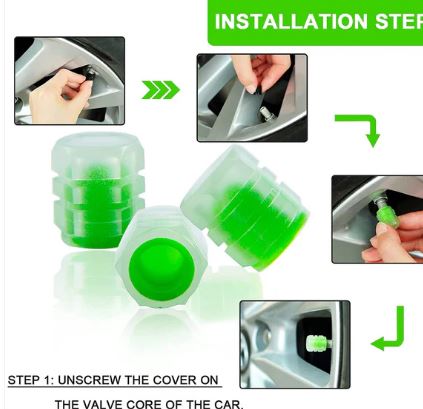 Luminous Tyre Valve Caps Glow in the Dark – LED Style Air Stem Covers for Car & Bike (4 Pcs, Mixed Colours) - Image 3