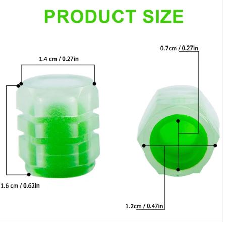 Luminous Tyre Valve Caps Glow in the Dark – LED Style Air Stem Covers for Car & Bike (4 Pcs, Mixed Colours) - Image 2