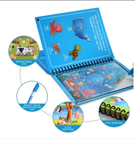 Magic Water Coloring Book with Reusable Magic Pen | Quick Dry Doodle Painting Board for Kids