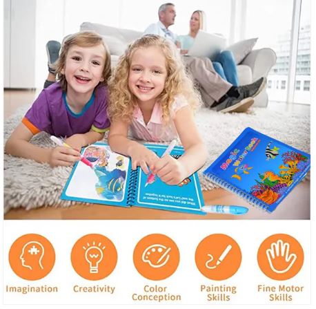 Magic Water Coloring Book with Reusable Magic Pen | Quick Dry Doodle Painting Board for Kids - Image 3