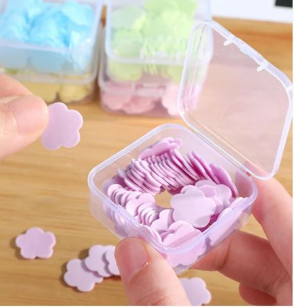 Mini Portable Travel Soap Paper Sheets Flower Shape – Disposable Hand Wash Sheets for Travel & Outdoor Use (100 Pcs, Mixed Colours) - Image 3