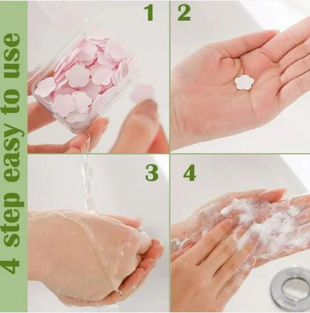 Mini Portable Travel Soap Paper Sheets Flower Shape – Disposable Hand Wash Sheets for Travel & Outdoor Use (100 Pcs, Mixed Colours) - Image 2