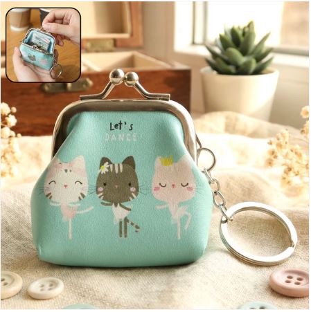 Cute Cartoon Cat Printed Mini Coin Purse Keychain (1 Pc) - Image 5