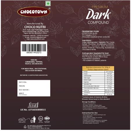 Chocotown Dark Compound Chocolate Slab – 500 gm (Baking & Confectionery Use) - Image 4