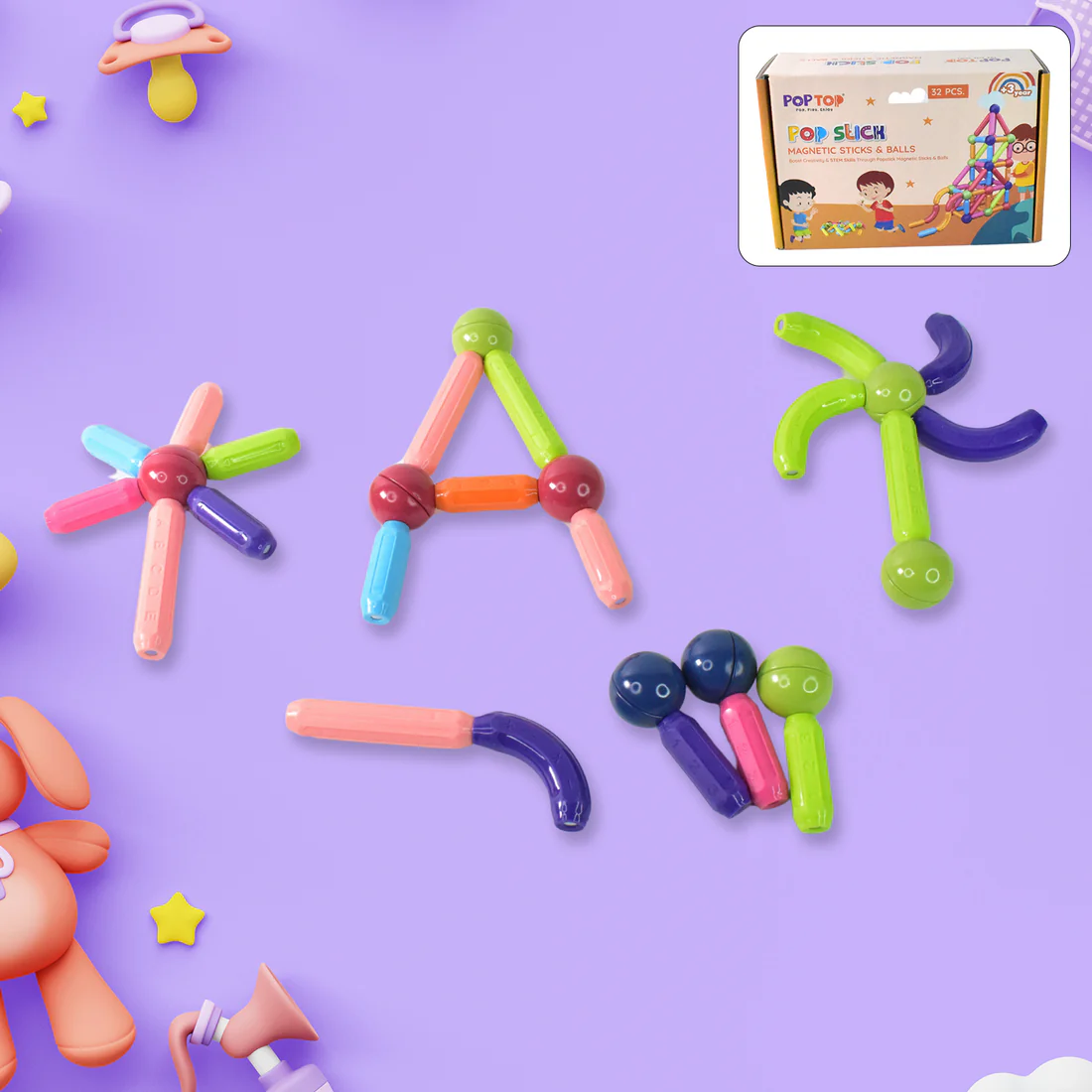 32-Piece Magnetic Sticks Building Blocks | STEM Discovery Toy for Kids - Image 8