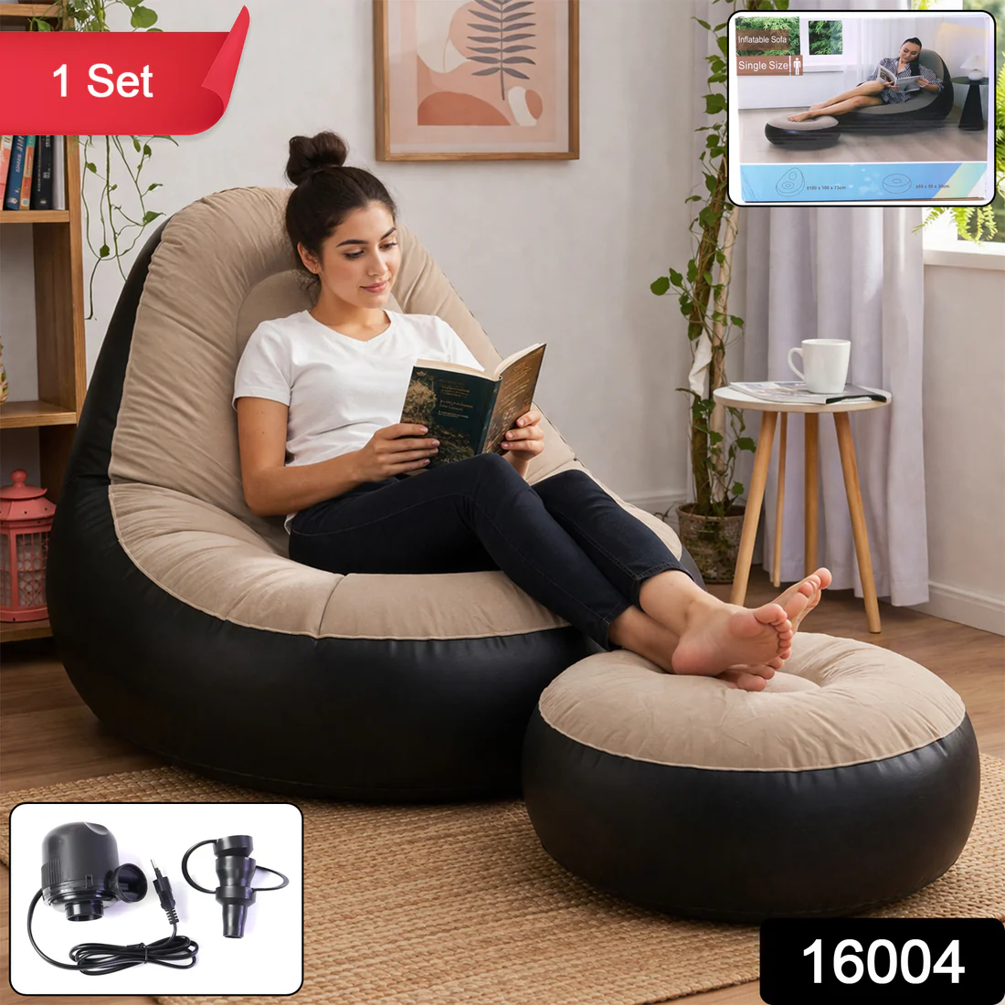 Premium Inflatable Air Sofa Chair with Footrest Set