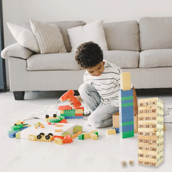 Numbered Wooden Tumbling Tower Game Set - Classic Stacking Blocks - Image 2