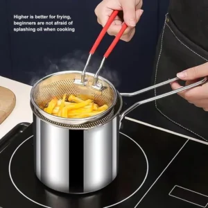 Architectural Stainless Steel Frying Pot & Strainer Set | 2-Piece Minimalist Edition