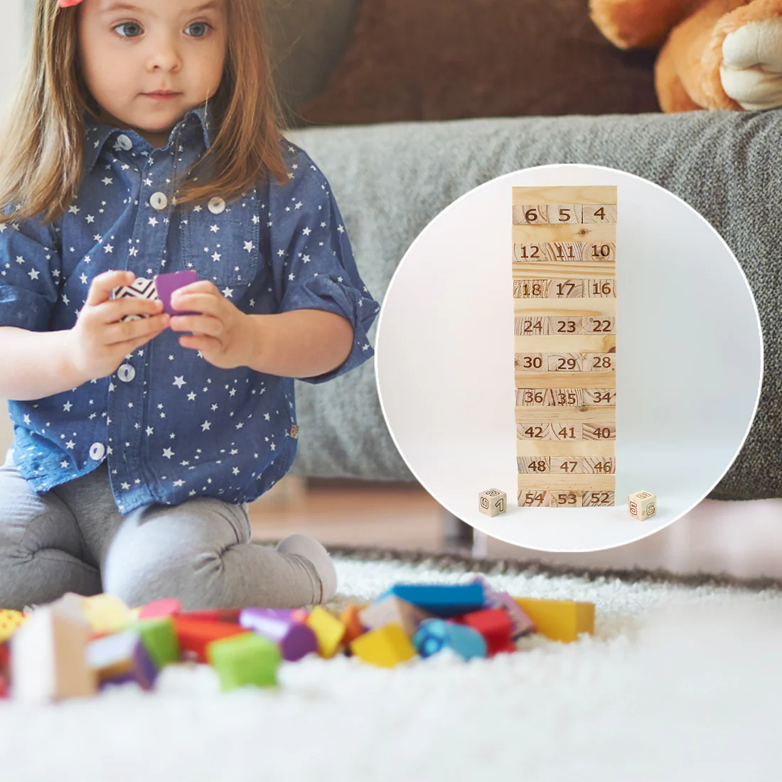 Numbered Wooden Tumbling Tower Game Set - Classic Stacking Blocks - Image 4
