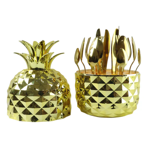 24-Piece Golden Stainless Steel Cutlery Set with Luxury Pineapple Stand - Image 6