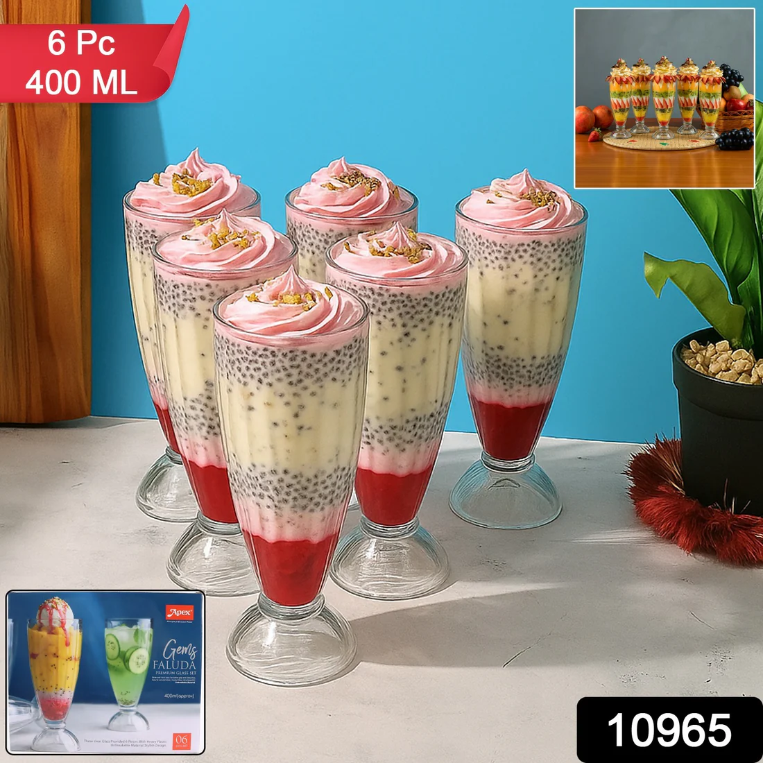 Apex Premium Dessert & Falooda Glass Set - 400ml (6 Pieces)