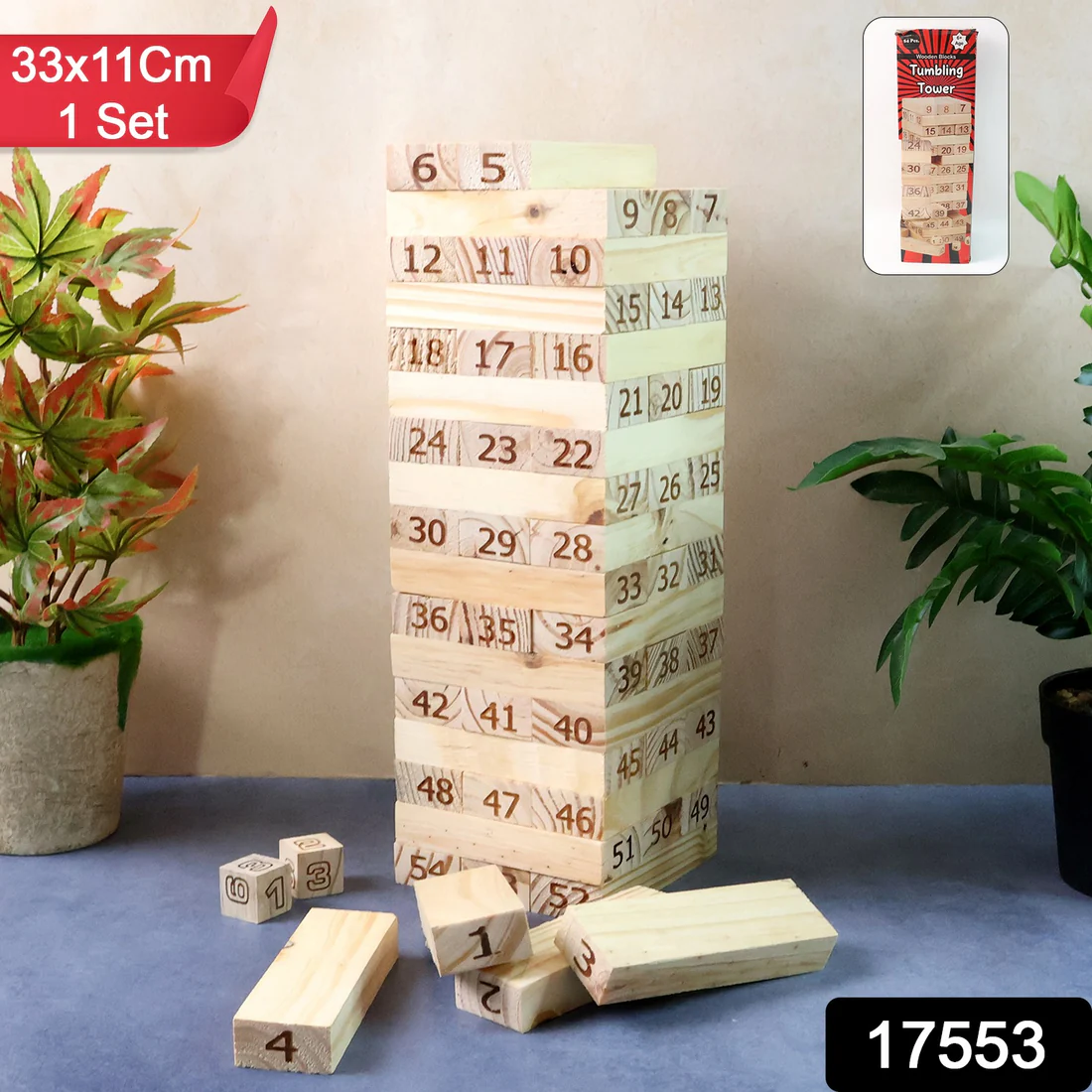Numbered Wooden Tumbling Tower Game Set - Classic Stacking Blocks