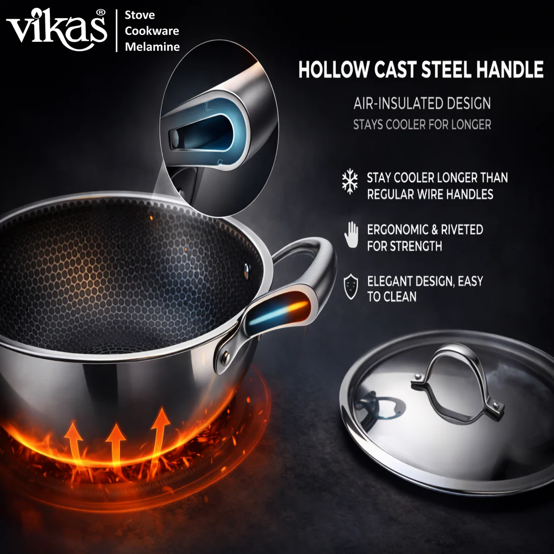 Vikas Honeycomb Kadai with Stainless Steel Lid - Heavy Duty Cooking Kadai - Image 2