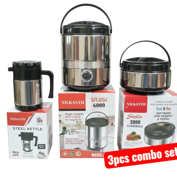 Nilkanth 3-Piece Stainless Steel Combo Set - Insulated Jug, Hot Pot & Flask - Image 7