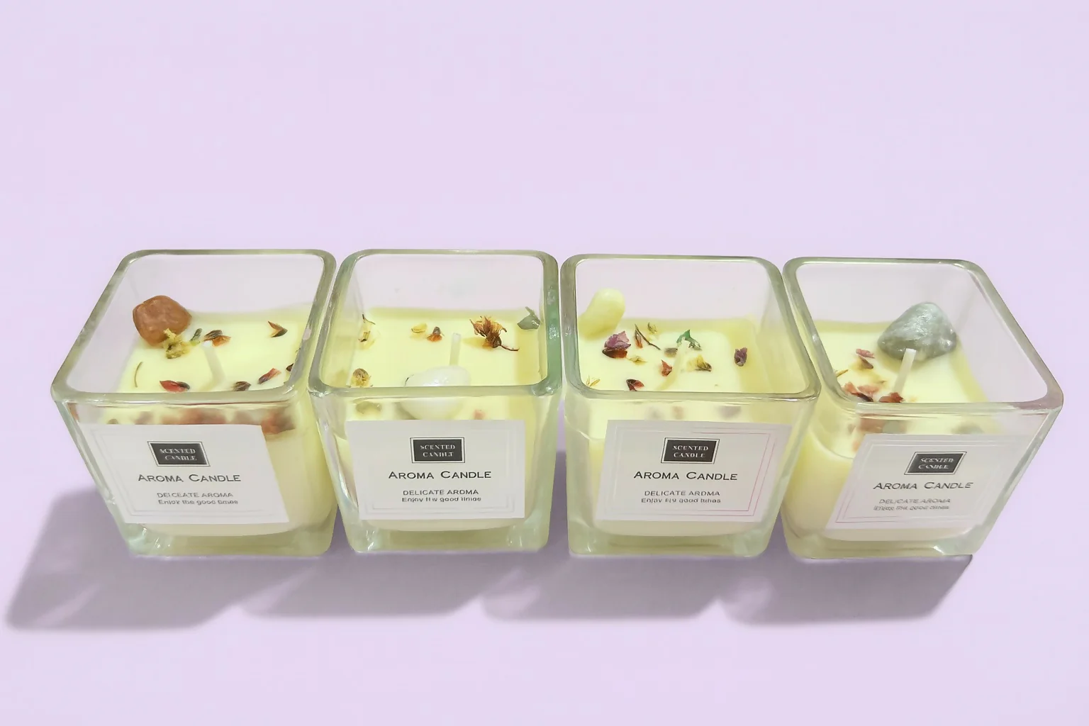 Luxury Scented Square Candle Set of 12 | Crystal & Dried Flower Aromatherapy - Image 4