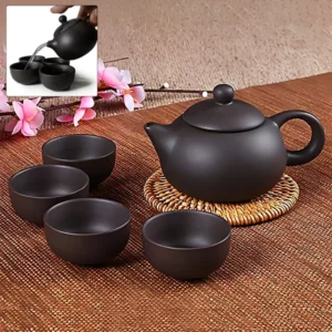 Premium Black Clay Ceramic Tea Set with Teapot & 4 Cups