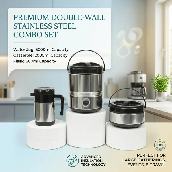 Nilkanth 3-Piece Stainless Steel Combo Set - Insulated Jug, Hot Pot & Flask - Image 4