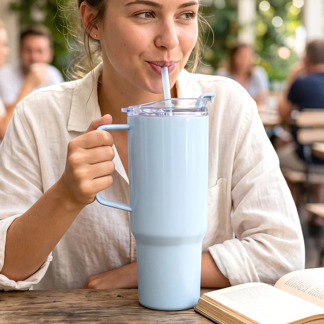 1800ml Large Capacity Travel Sipline Tumbler with Handle and Straw Lid - Image 2