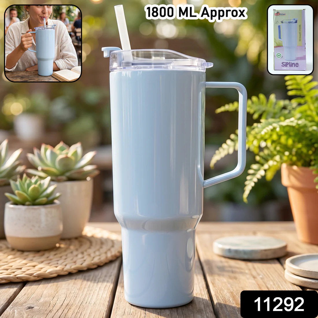 1800ml Large Capacity Travel Sipline Tumbler with Handle and Straw Lid - Image 6