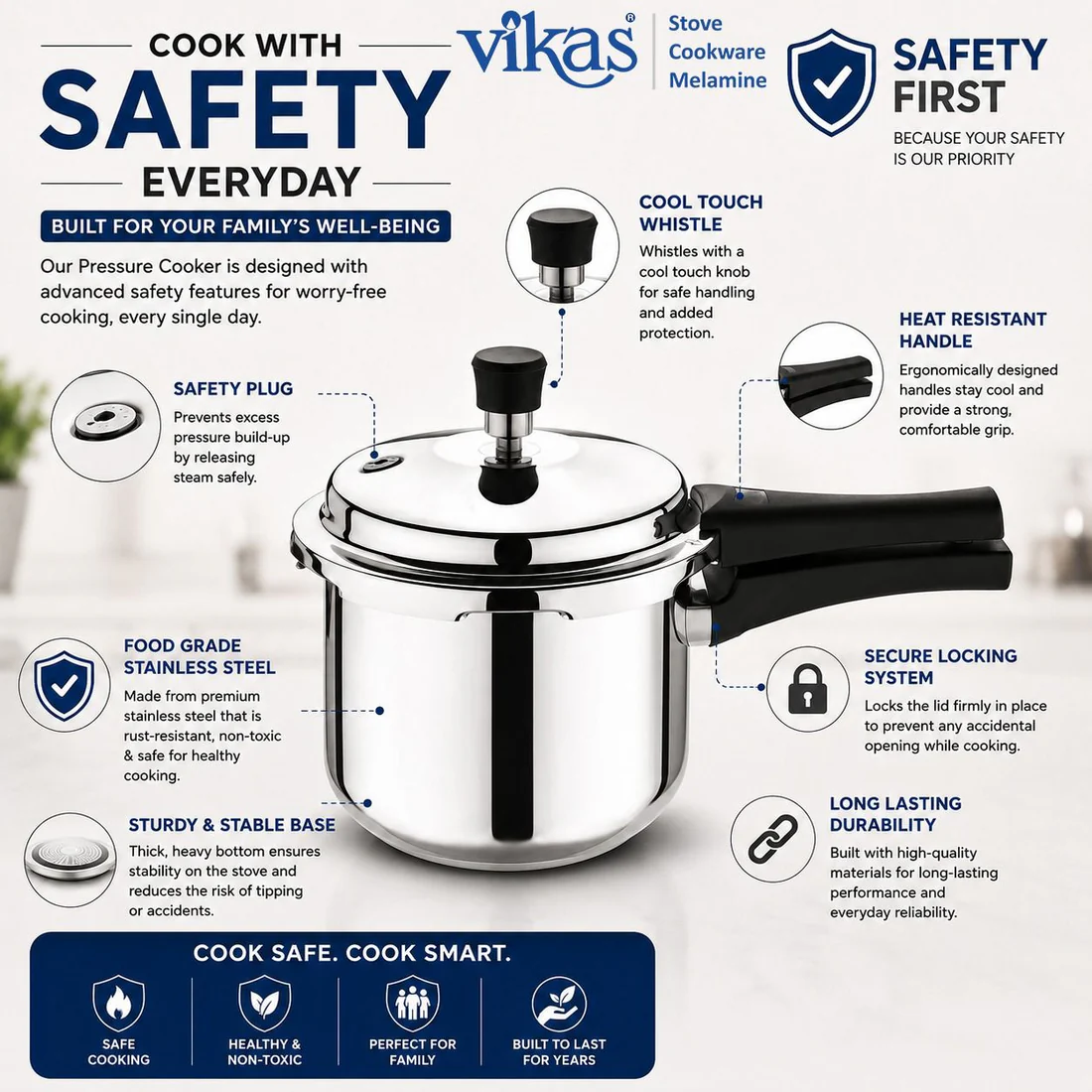 Vikas Tri-Ply Stainless Steel Pressure Cooker with Even Heating Core - Image 4