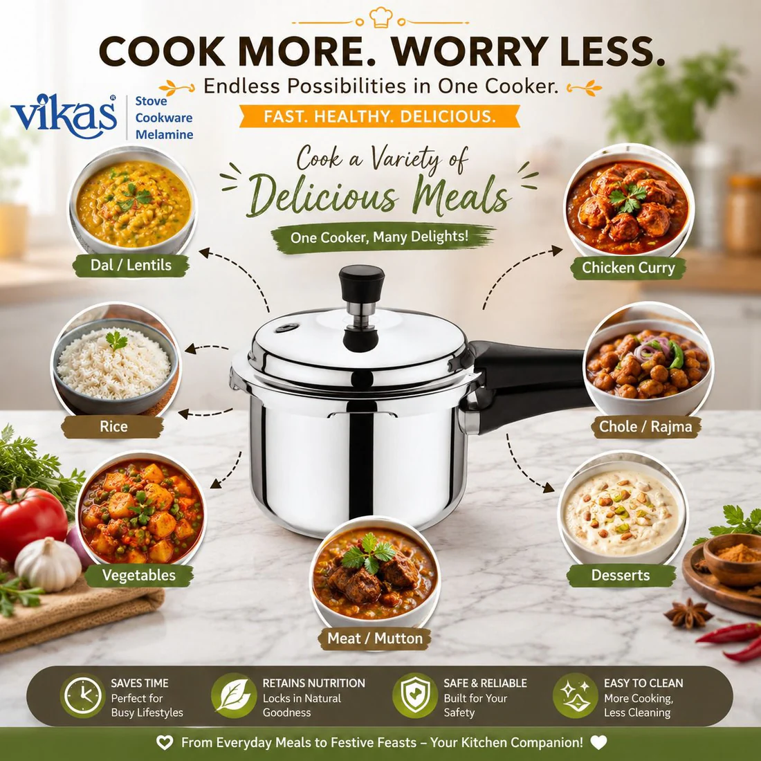 Vikas Tri-Ply Stainless Steel Pressure Cooker with Even Heating Core - Image 3