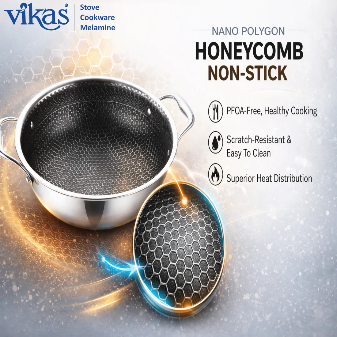 Vikas Honeycomb Kadai with Stainless Steel Lid - Heavy Duty Cooking Kadai