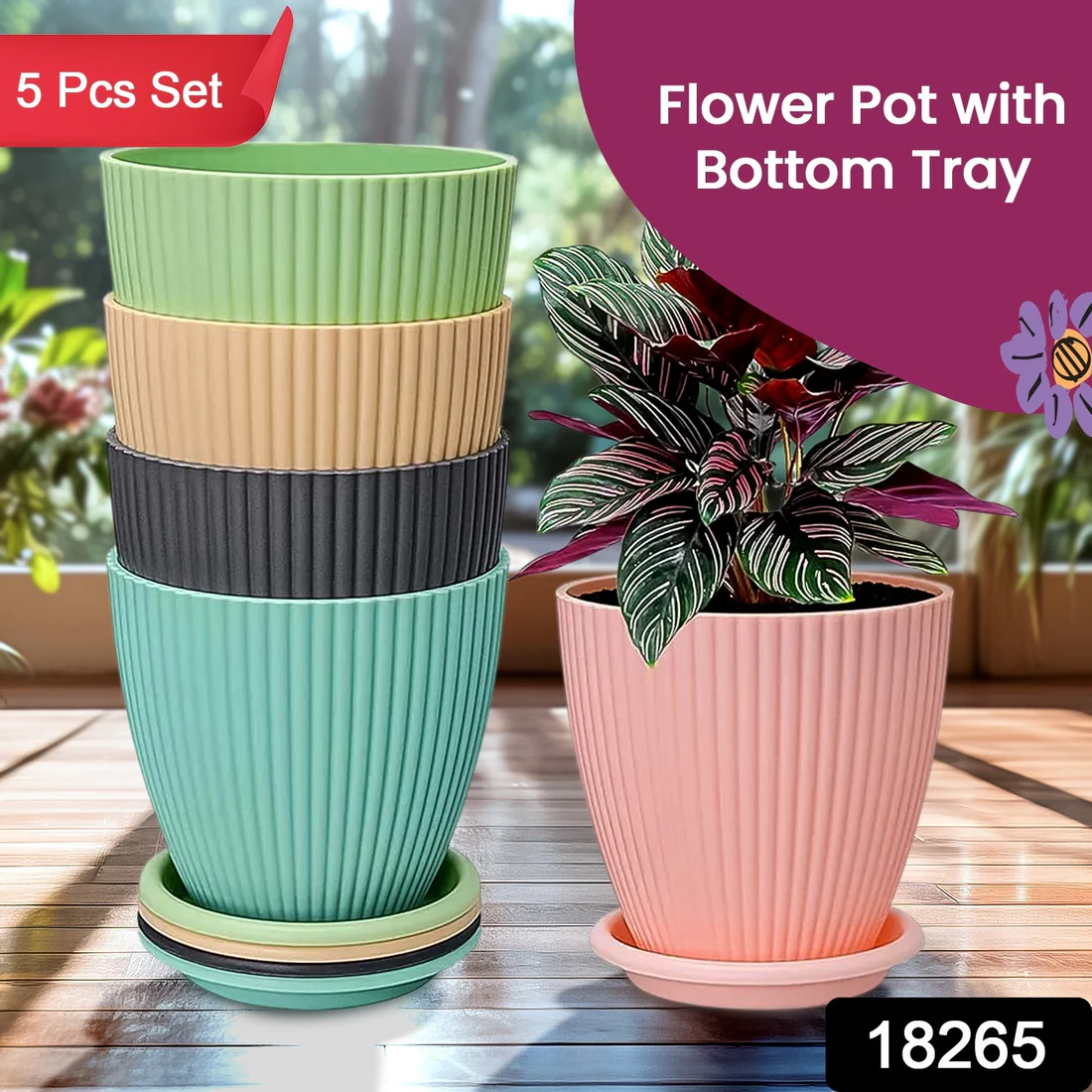 Premium 5-Piece Flower Pot Set with Matching Trays