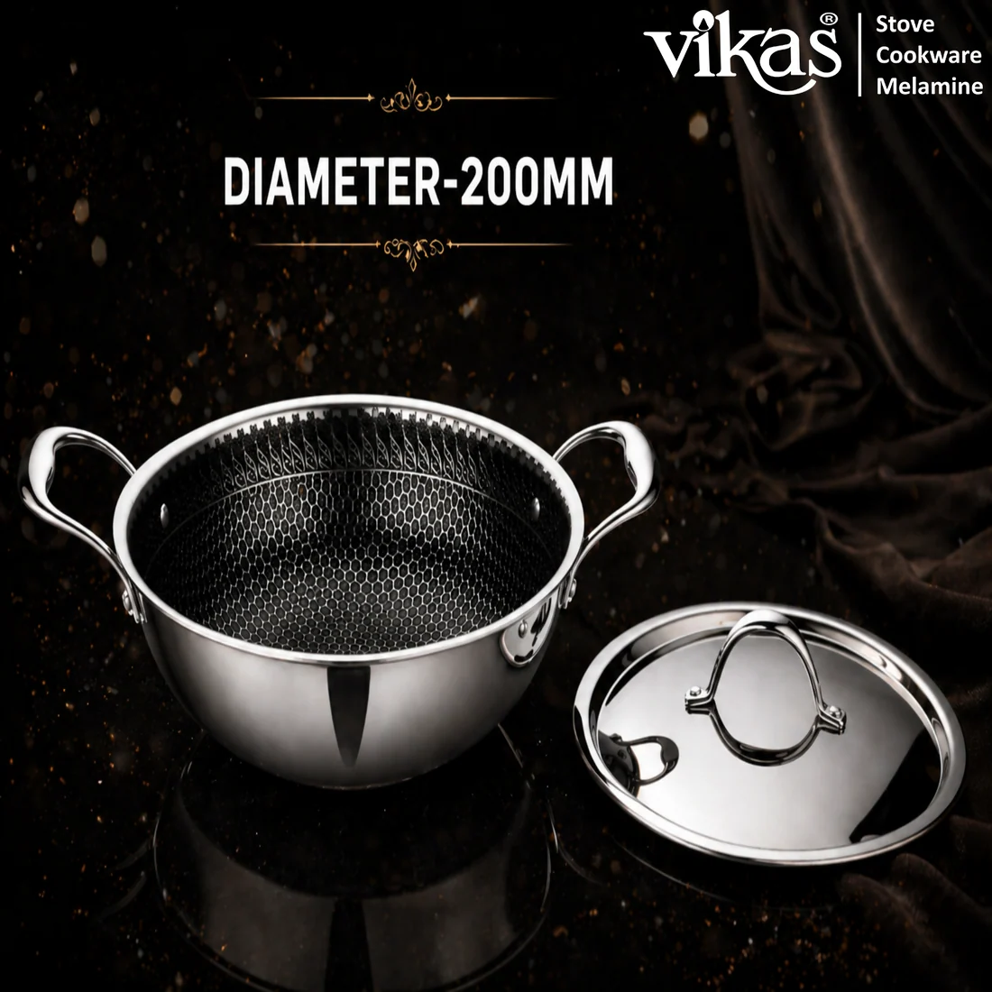 Vikas Honeycomb Kadai with Stainless Steel Lid - Heavy Duty Cooking Kadai - Image 4