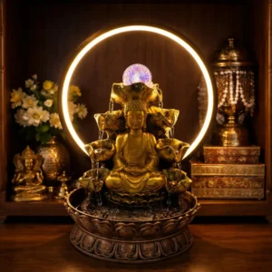 Zen Buddha Tabletop Water Fountain | LED Ring Light & Silent Flow Edition