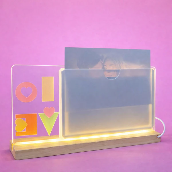 Elegant LED Love Photo Frame Lamp - Natural Wooden Base & Romantic Decor - Image 3