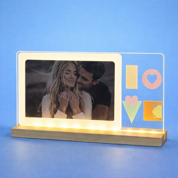 Elegant LED Love Photo Frame Lamp - Natural Wooden Base & Romantic Decor - Image 2