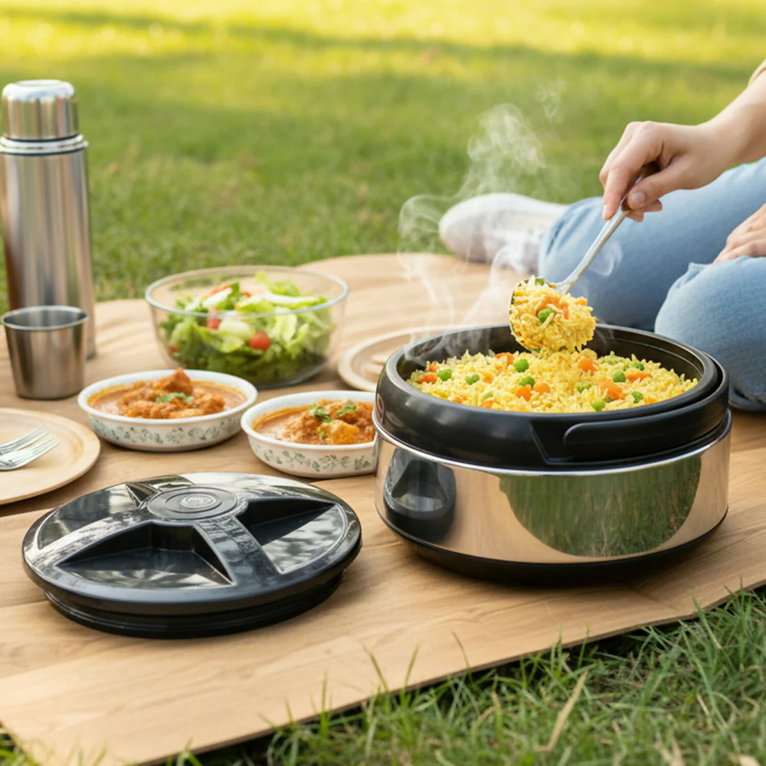 Nilkanth 3-Piece Stainless Steel Combo Set - Insulated Jug, Hot Pot & Flask - Image 5