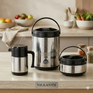 Nilkanth 3-Piece Stainless Steel Combo Set - Insulated Jug, Hot Pot & Flask